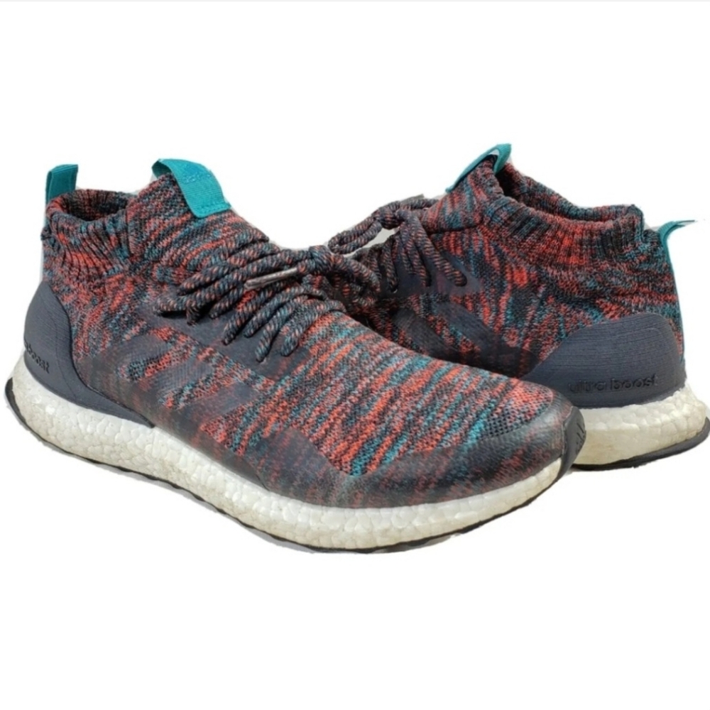 ADIDAS UltraBoost Primeknit Mid Sz 9.5 Dark Grey/Hi Res Aqua/Multi G26843